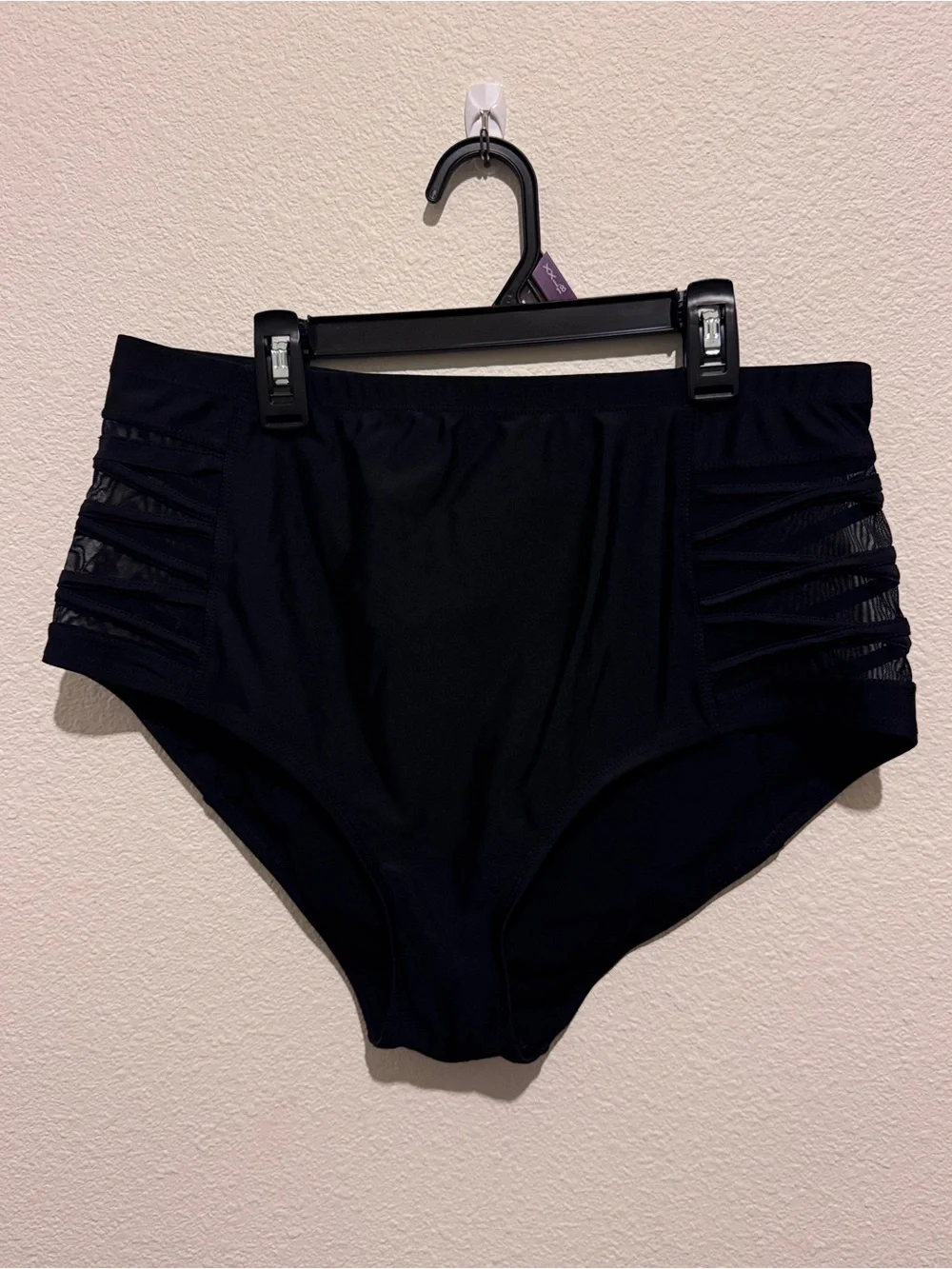 torrid Black High-Waist Bikini Bottom with Side Mesh Straps